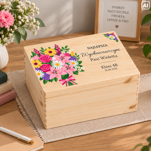 Personalizowane pudełko na Dzień Nauczyciela z nadrukiem UV 30x20x13,5 cm