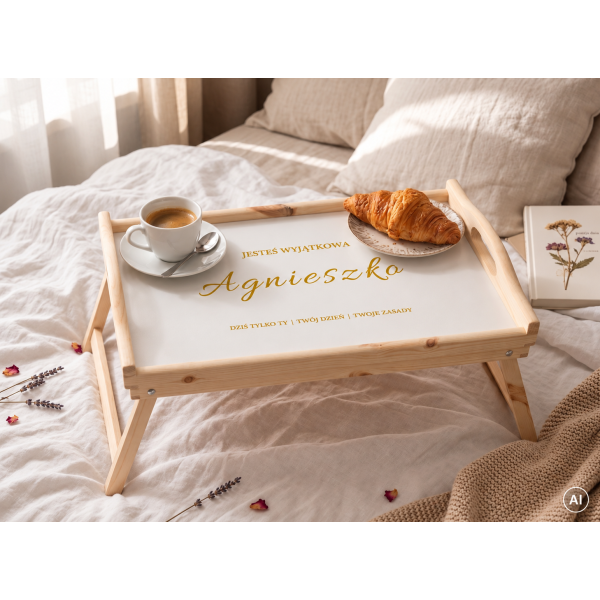 Personalizowana tacka śniadaniowa do łóżka z nadrukiem UV 51x32x24 cm