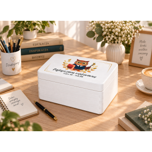Personalizowane pudełko na Dzień Nauczyciela z nadrukiem UV 30x20x13,5 cm - białe