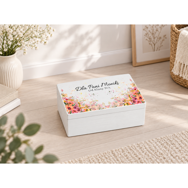 Personalizowane pudełko na Dzień Nauczyciela z nadrukiem UV 30x20x13,5 cm - białe
