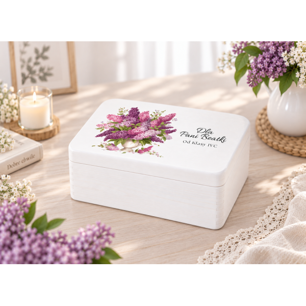 Personalizowane pudełko na Dzień Nauczyciela z nadrukiem UV 30x20x13,5 cm - białe