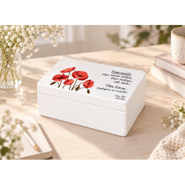 Personalizowane pudełko na Dzień Nauczyciela z nadrukiem UV 30x20x13,5 cm - białe