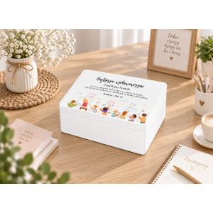 Personalizowane pudełko na Dzień Nauczyciela z nadrukiem UV 30x20x13,5 cm - białe