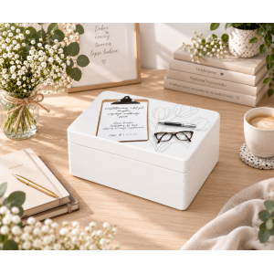 Personalizowane pudełko na Dzień Nauczyciela z nadrukiem UV 30x20x13,5 cm - białe
