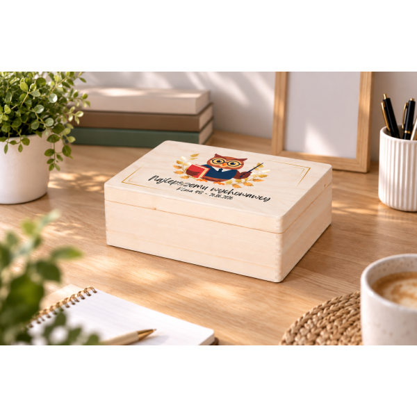 Personalizowane pudełko na Dzień Nauczyciela z nadrukiem UV 40x30x13,5 cm - naturalne
