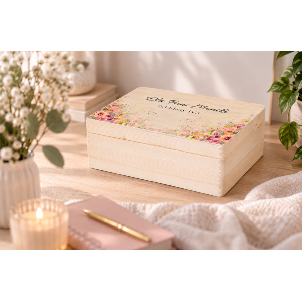 Personalizowane pudełko na Dzień Nauczyciela z nadrukiem UV 40x30x13,5 cm - naturalne