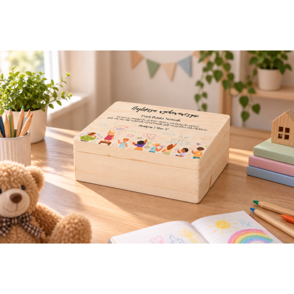 Personalizowane pudełko na Dzień Nauczyciela z nadrukiem UV 40x30x13,5 cm - naturalne