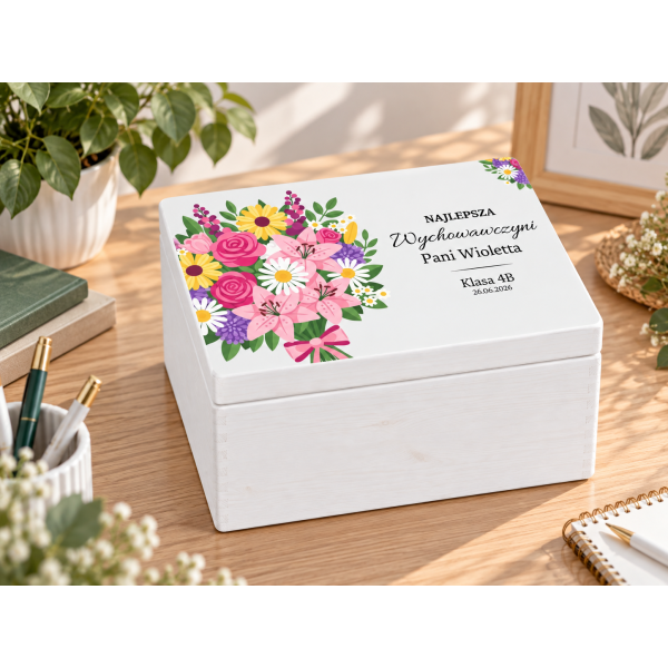 Personalizowane pudełko na Dzień Nauczyciela z nadrukiem UV 40x30x23 cm - biały