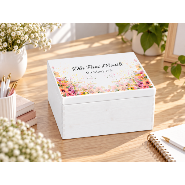Personalizowane pudełko na Dzień Nauczyciela z nadrukiem UV 40x30x23 cm - biały