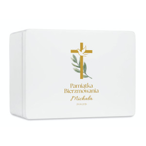 Personalizowane pudełko prezentowe na Bierzmowanie 30x20x13,5 cm białe