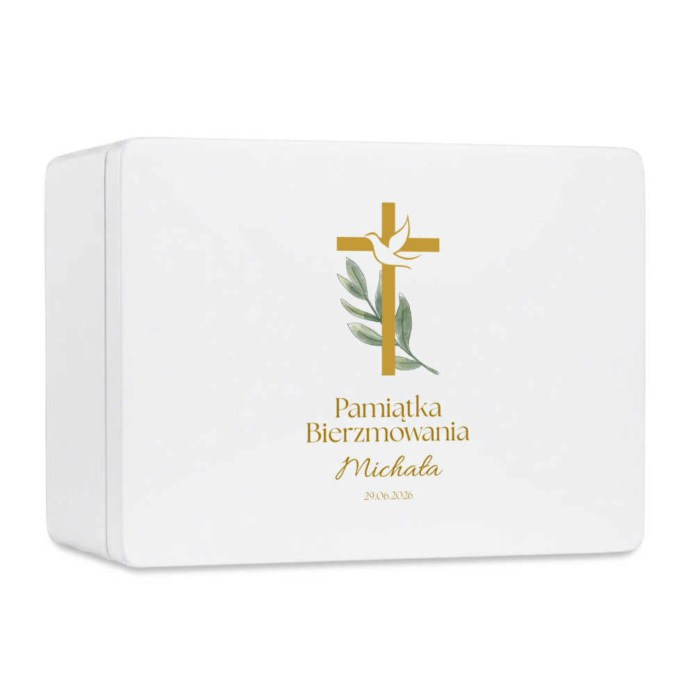 Personalizowane pudełko prezentowe na Bierzmowanie 40x30x23 cm białe